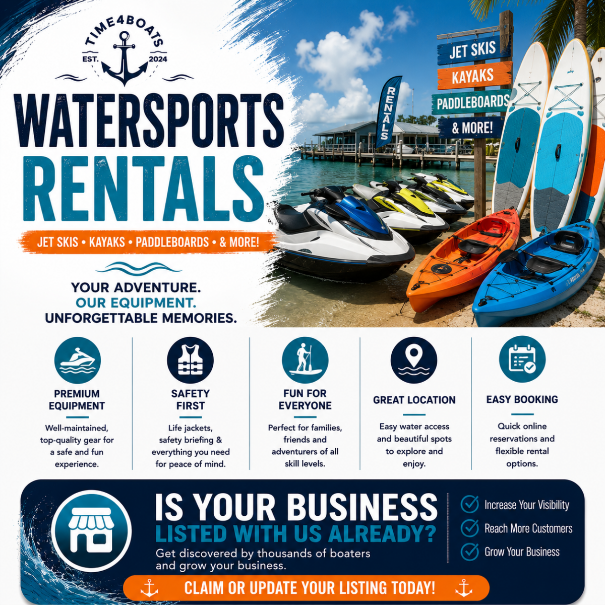Watersports Rentals (Jet skis, Kayaks, Paddleboards, etc.) Watersports Rentals (Jet skis, Kayaks, Paddleboards, etc.)